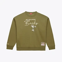 Sweat-shirt léger Mitchell & Ness olive Milwaukee Bucks pour femme