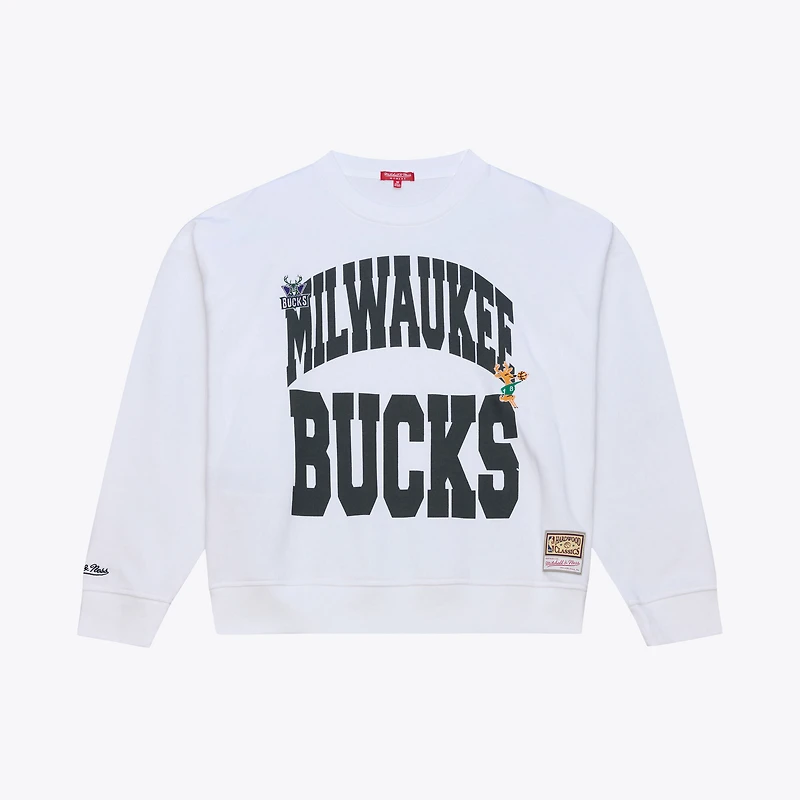 Women's Mitchell & Ness  White Milwaukee Bucks Lightweight Block Letter Sweatshirt