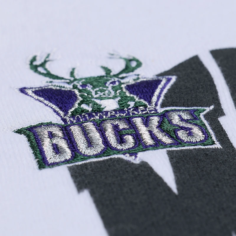 Women's Mitchell & Ness  White Milwaukee Bucks Lightweight Block Letter Sweatshirt