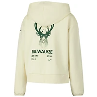 Women's Nike Cream Milwaukee Bucks Courtside Standard Issue Performance Pullover Hoodie