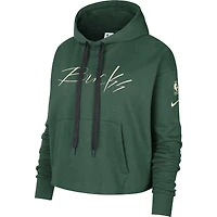 Sweat à capuche court enfiler pour femme Nike Hunter Green Milwaukee Bucks Split Flip Courtside