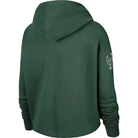 Sweat à capuche court enfiler pour femme Nike Hunter Green Milwaukee Bucks Split Flip Courtside