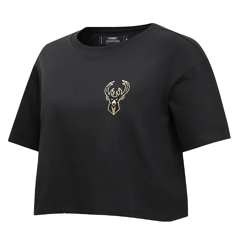 T-shirt noir Pro Standard pour femmes des Milwaukee Bucks Holiday Glam Boxy
