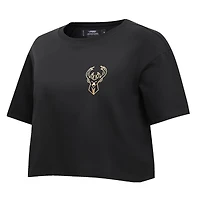 T-shirt noir Pro Standard pour femmes des Milwaukee Bucks Holiday Glam Boxy