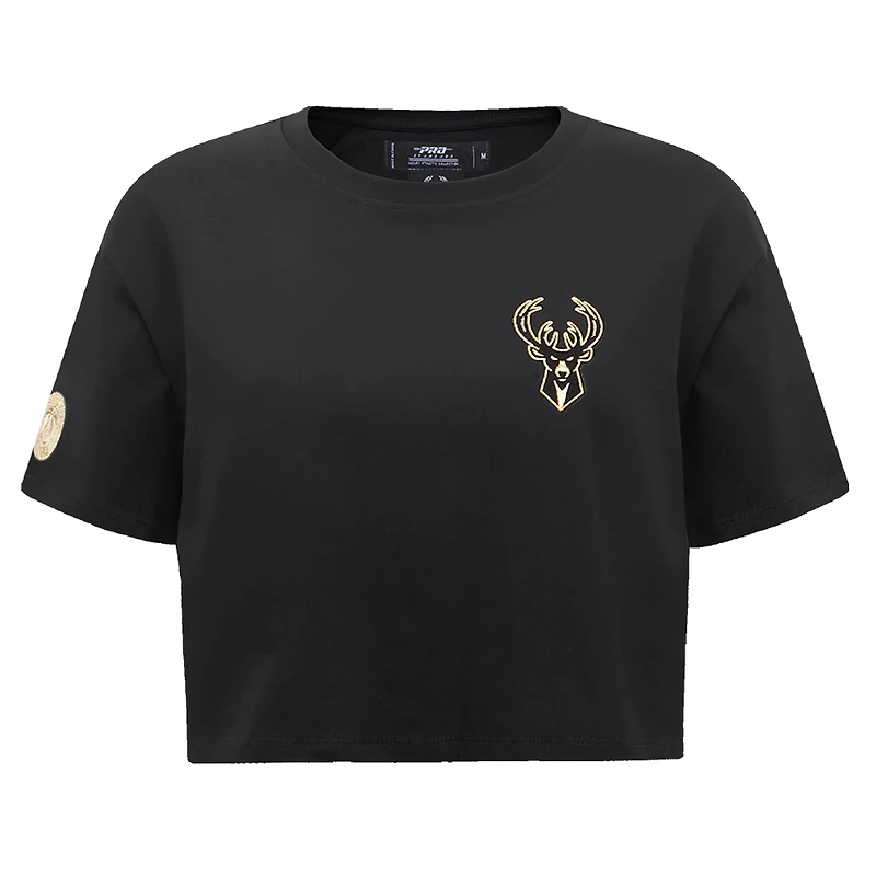 T-shirt noir Pro Standard pour femmes des Milwaukee Bucks Holiday Glam Boxy
