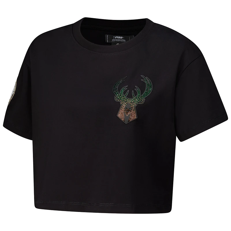T-shirt court et boxy Pro Standard pour femme, motif Milwaukee Bucks, noir, Jewels
