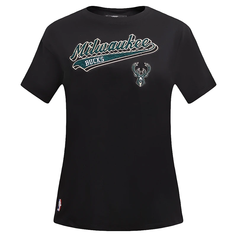 Women's Pro Standard Black Milwaukee Bucks Script Boyfriend T-Shirt