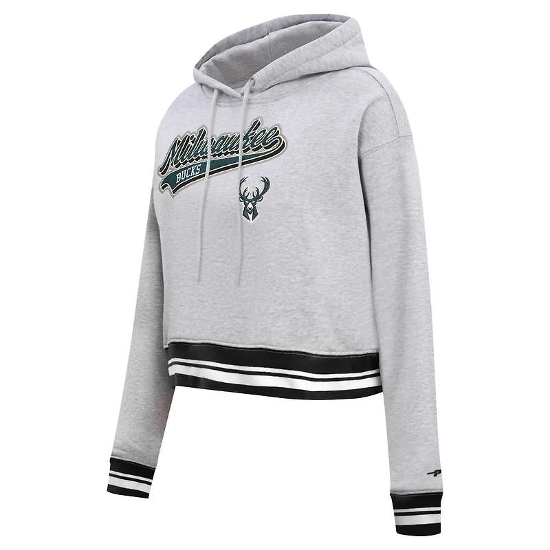 Sweat à capuche court Pro Standard Heather Grey Milwaukee Bucks Script Tail pour femmes