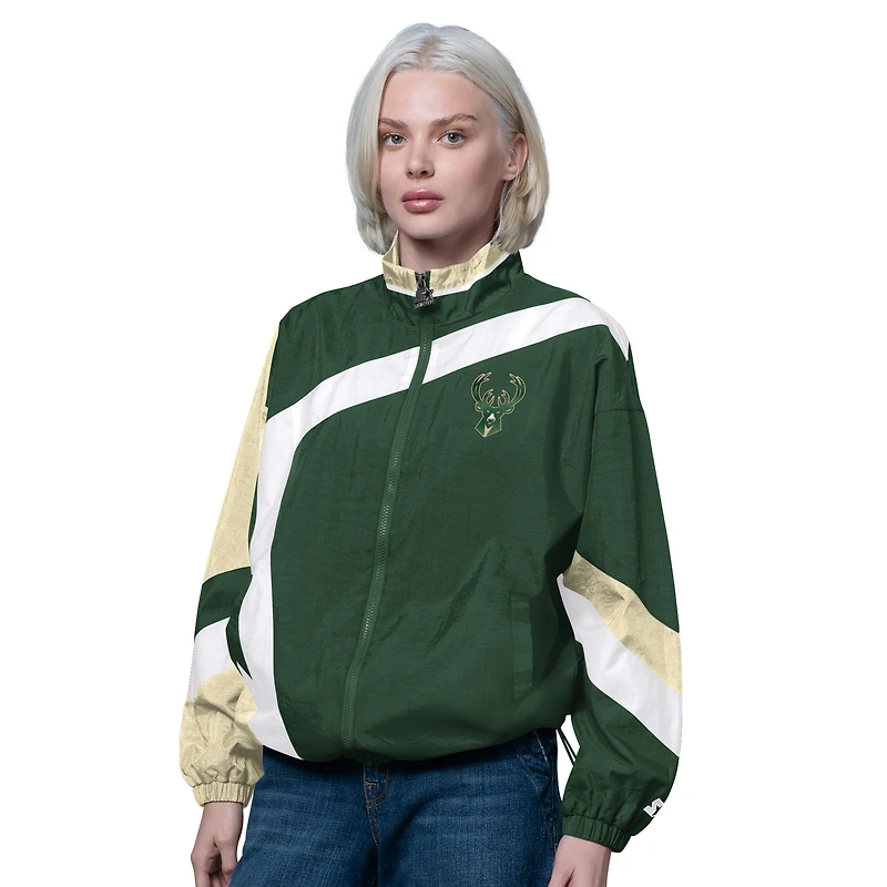 Women's Starter Hunter Green/Cream Milwaukee Bucks 1st Quarter Full-Zip Jacket