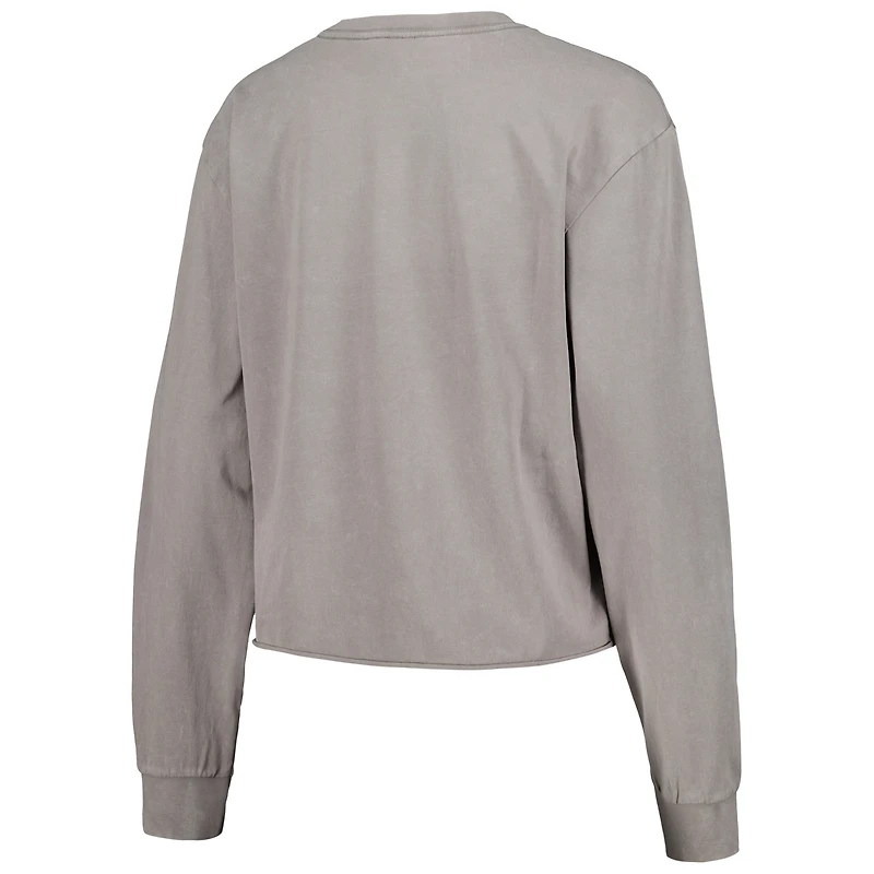 Women's The Wild Collective Gray Milwaukee Bucks Band Cropped Long Sleeve T-Shirt