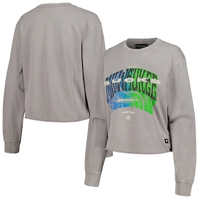 T-shirt court à manches longues pour femmes The Wild Collective, gris, Milwaukee Bucks Band