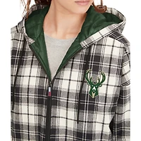 Women's Tommy Jeans Black/Cream Milwaukee Bucks Molly Flannel Full-Zip Hoodie