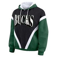 Veste coupe-vent à capuche entièrement zippée et colorblock Milwaukee Bucks noire/verte chasseur pour femme par Erin Andrews
