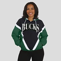 Women's WEAR by Erin Andrews  Black/Hunter Green Milwaukee Bucks Colorblock Full-Zip Hoodie Windbreaker Jacket