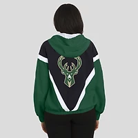 Veste coupe-vent à capuche entièrement zippée et colorblock Milwaukee Bucks noire/verte chasseur pour femme par Erin Andrews