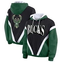Veste coupe-vent à capuche entièrement zippée et colorblock Milwaukee Bucks noire/verte chasseur pour femme par Erin Andrews
