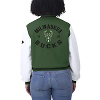 Women's WEAR by Erin Andrews Hunter Green/White Milwaukee Bucks Cropped Varsity Full-Zip Jacket