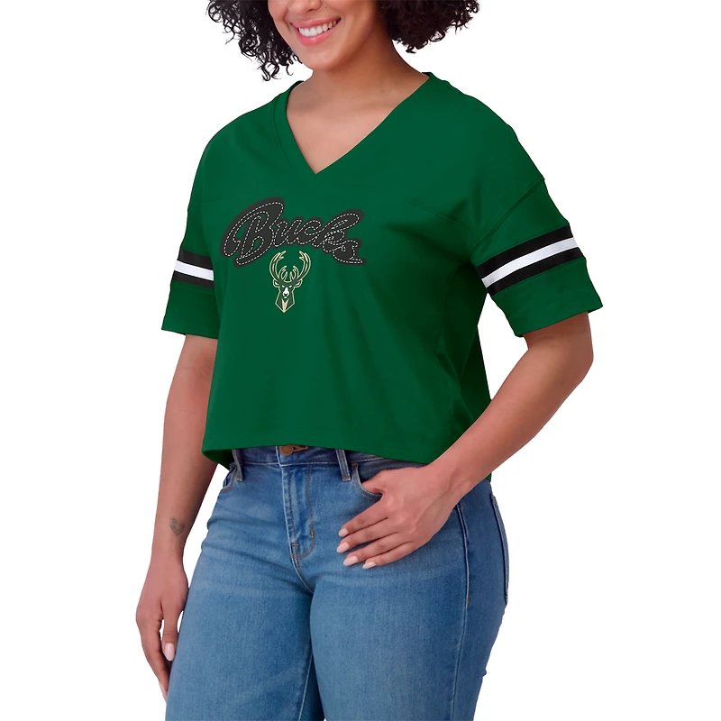 T-shirt à col en V blocs de couleurs vert chasseur Milwaukee Bucks pour femme WEAR by Erin Andrews