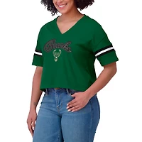 T-shirt à col en V blocs de couleurs vert chasseur Milwaukee Bucks pour femme WEAR by Erin Andrews