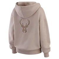 Women's WEAR by Erin Andrews  Tan Milwaukee Bucks Washed Pullover Crewdie