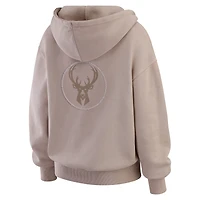 Women's WEAR by Erin Andrews  Tan Milwaukee Bucks Washed Pullover Crewdie
