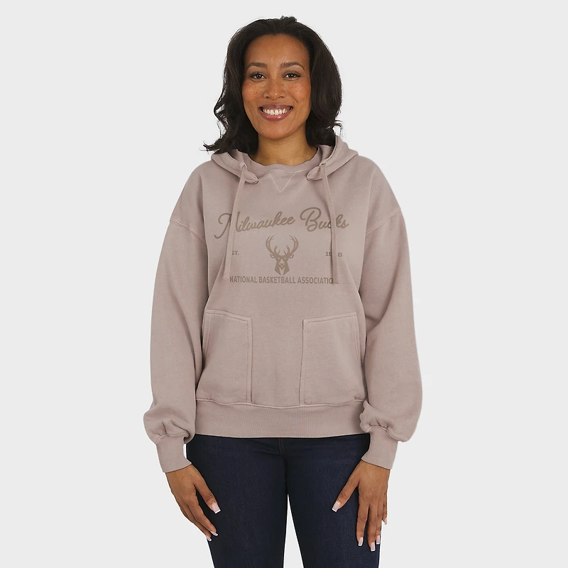 Women's WEAR by Erin Andrews  Tan Milwaukee Bucks Washed Pullover Crewdie