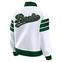 Women's WEAR by Erin Andrews  White Milwaukee Bucks Full-Snap Fleece Sweatshirt Jacket