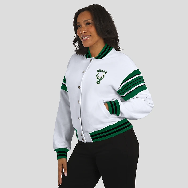 Sweat-shirt en polaire blanc à boutons-pression pour femme WEAR by Erin Andrews des Milwaukee Bucks