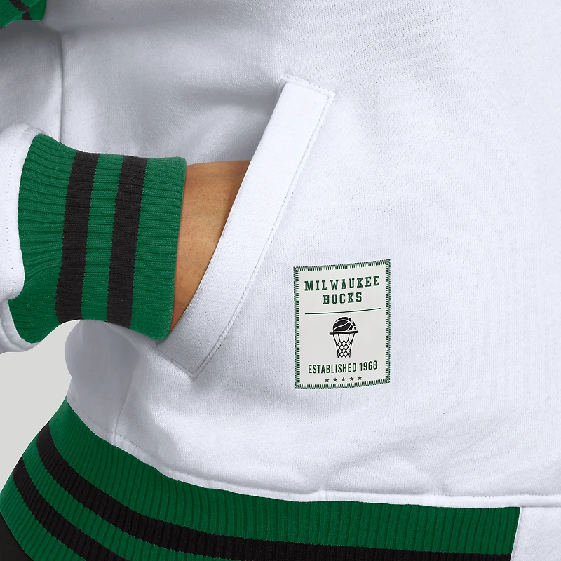 Sweat-shirt en polaire blanc à boutons-pression pour femme WEAR by Erin Andrews des Milwaukee Bucks