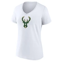 Women's  White Milwaukee Bucks Primary Logo V-Neck T-Shirt