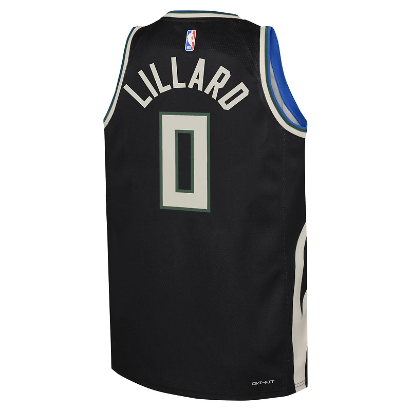 Maillot Jordan Brand Damian Lillard noir Milwaukee Bucks Swingman pour jeune - Édition Statement