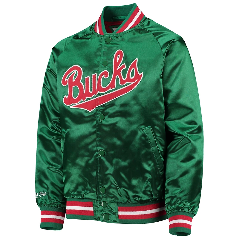 Veste à boutons-pression en satin raglan pour jeune Mitchell & Ness Green Milwaukee Bucks Hardwood Classics