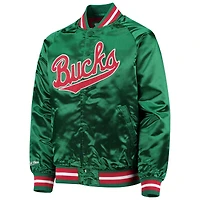 Veste à boutons-pression en satin raglan pour jeune Mitchell & Ness Green Milwaukee Bucks Hardwood Classics