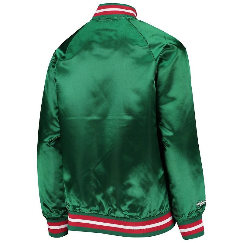 Veste à boutons-pression en satin raglan pour jeune Mitchell & Ness Green Milwaukee Bucks Hardwood Classics