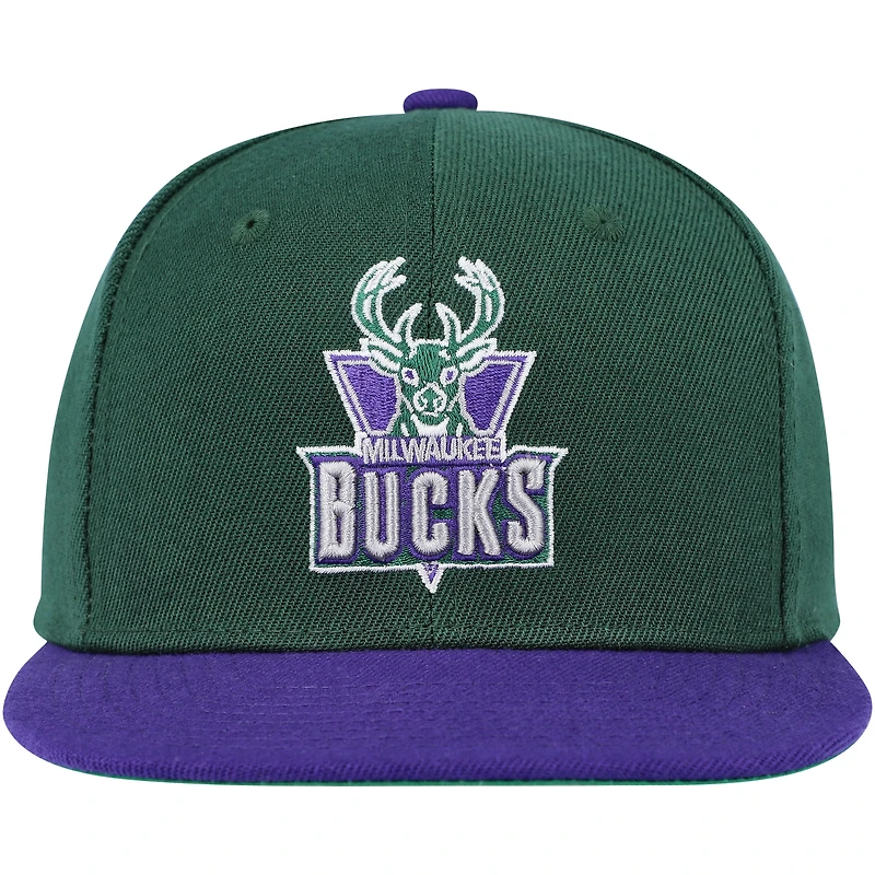 Casquette Snapback bicolore vert chasseur/violet Milwaukee Bucks pour jeune Mitchell & Ness