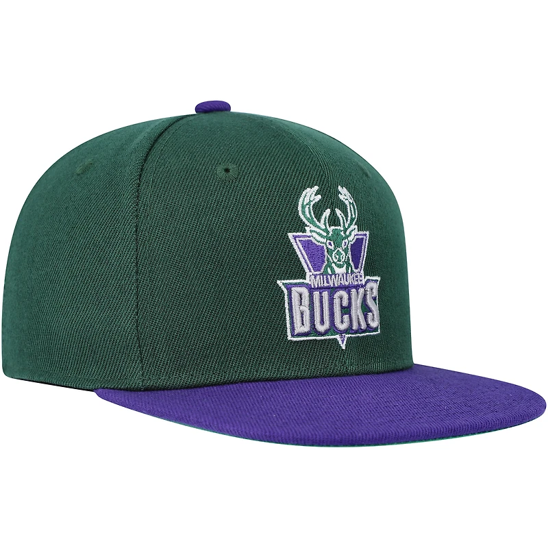 Casquette Snapback bicolore vert chasseur/violet Milwaukee Bucks pour jeune Mitchell & Ness