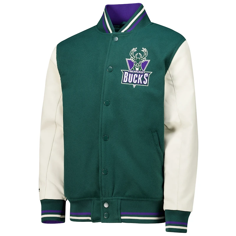 Youth Mitchell & Ness  Hunter Green Milwaukee Bucks Full-Snap Varsity Jacket