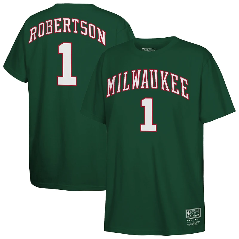 T-shirt Mitchell & Ness Oscar Robertson vert chasseur Milwaukee Bucks Hardwood Classics pour enfant, nom et numéro