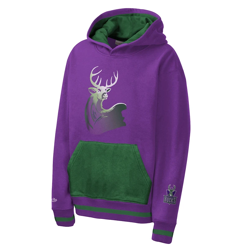 Youth Mitchell & Ness Purple Milwaukee Bucks Playmaker Fashion Fleece Hoodie
