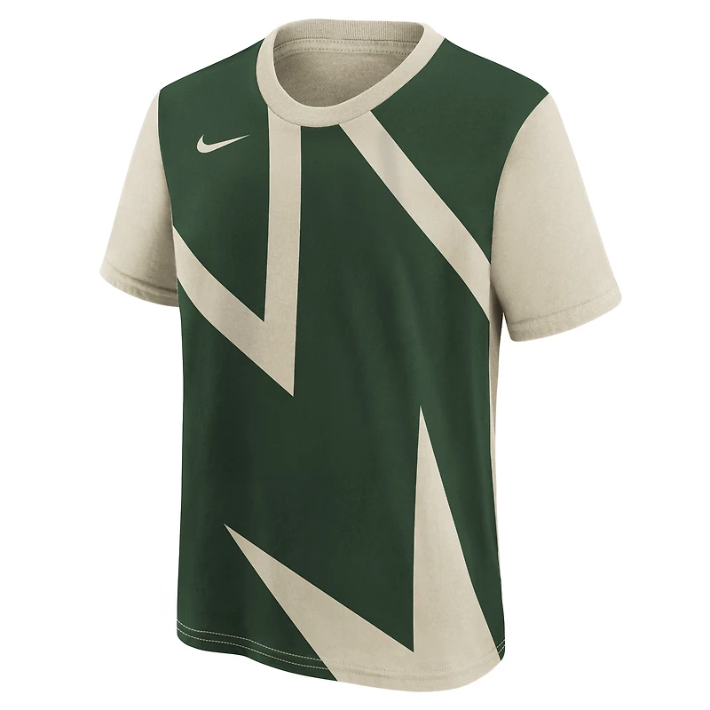 Youth Nike Cream/Hunter Green Milwaukee Bucks 2025/26 City Edition Max90 T-Shirt