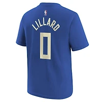 T-shirt Nike Royal Milwaukee Bucks 2024/25 City Edition avec nom et numéro pour jeune Damian Lillard