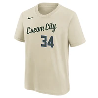 T-shirt Nike Giannis Antetokounmpo crème Milwaukee Bucks édition City 2025/26 pour enfant, avec nom et numéro