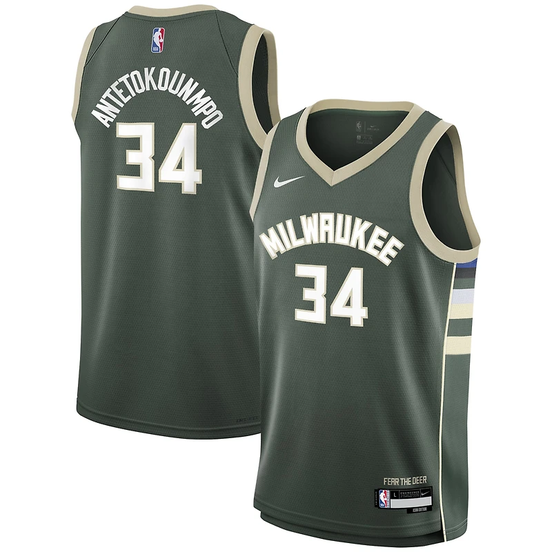 Maillot Nike Giannis Antetokounmpo Hunter Green Milwaukee Bucks Swingman pour jeune - Édition Icon