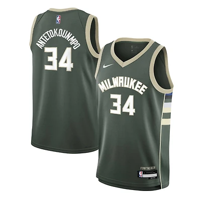Maillot Nike Giannis Antetokounmpo Hunter Green Milwaukee Bucks Swingman pour jeune - Édition Icon
