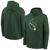 Sweat à capuche Nike City Edition Club Fleece vert chasseur pour jeunes, Milwaukee Bucks, saison 2025/26.