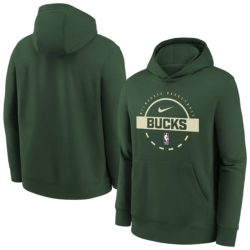 Sweat à capuche d'entraînement Nike Hunter Green Milwaukee Bucks 2025/26 Club Fleece pour jeune