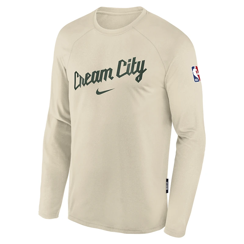 Youth Nike White Milwaukee Bucks 2025/26 City Edition Dri-Fit Long Sleeve Game Top