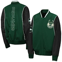 Youth Outerstuff Hunter Green/Black Milwaukee Bucks Two-Pointer Full-Zip Windbreaker