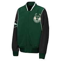 Coupe-vent zippé à deux points Milwaukee Bucks vert chasseur/noir pour jeunes Outerstuff