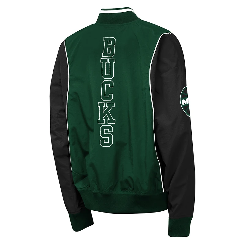 Youth Outerstuff Hunter Green/Black Milwaukee Bucks Two-Pointer Full-Zip Windbreaker